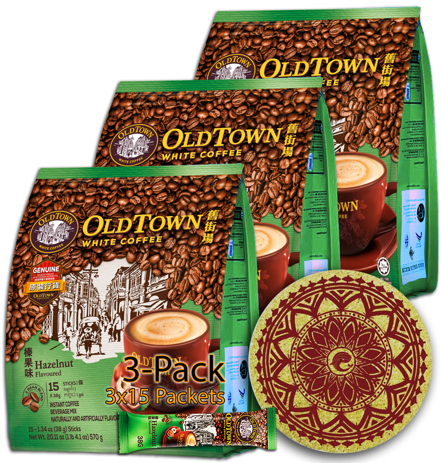 (Hazelnut) OLDTOWN White Coffee Asian Instant Coffee 3/5/6/10/20 Packs