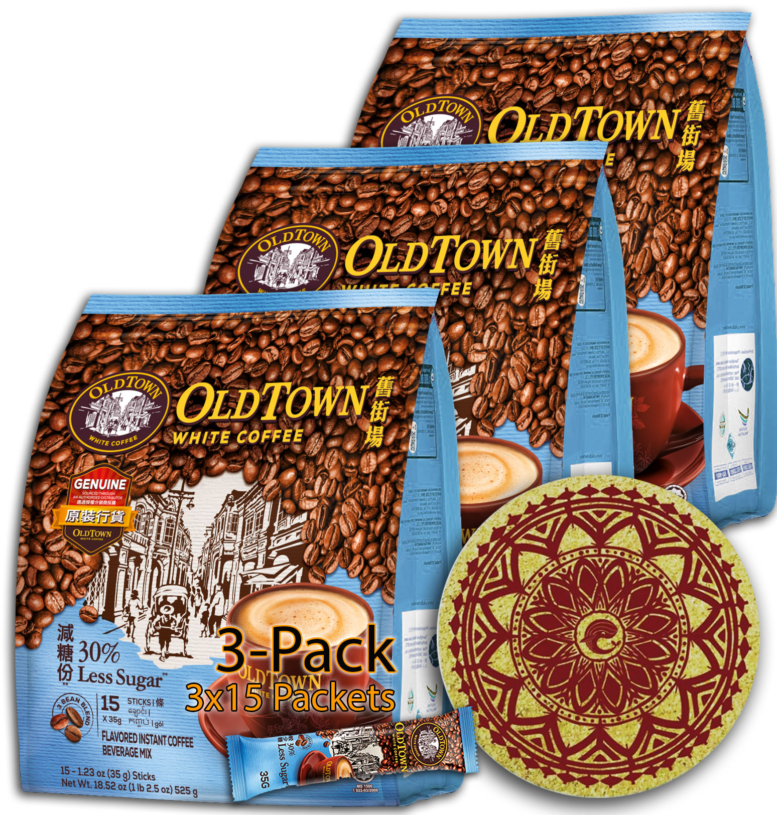 (Less Sugar) OLDTOWN White Coffee Asian Instant Coffee 3/5/6/10/20 Packs