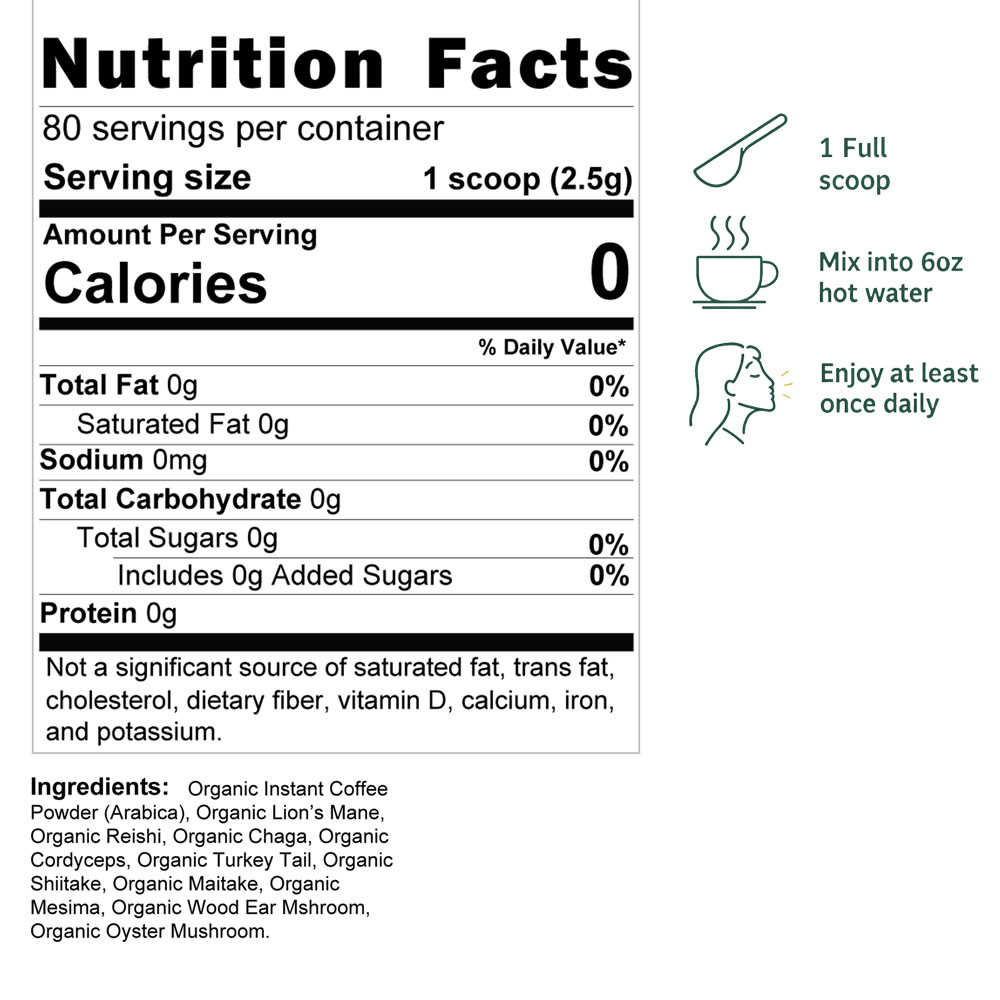 Mushroom Coffee 10 in 1 Functional Mushrooms – Organic Lion's Mane, Organic Reishi, Organic Chaga, Organic Cordyceps, Organic Turkey Tail, Organic Shiitake, Organic Maitake, Organic Mesima, Organic Wood Ear Mushroom, Organic Oyster Mushroom - Image 2