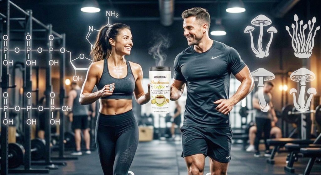 Athlete using ShroomTide 10-in-1 mushroom coffee as a natural pre-workout for endurance